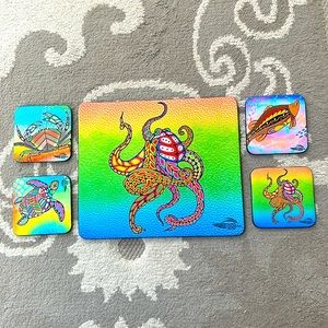 Tropical Fish 🐠 Mouse Pad and Coasters created by artist Jason Lee  - Brand New